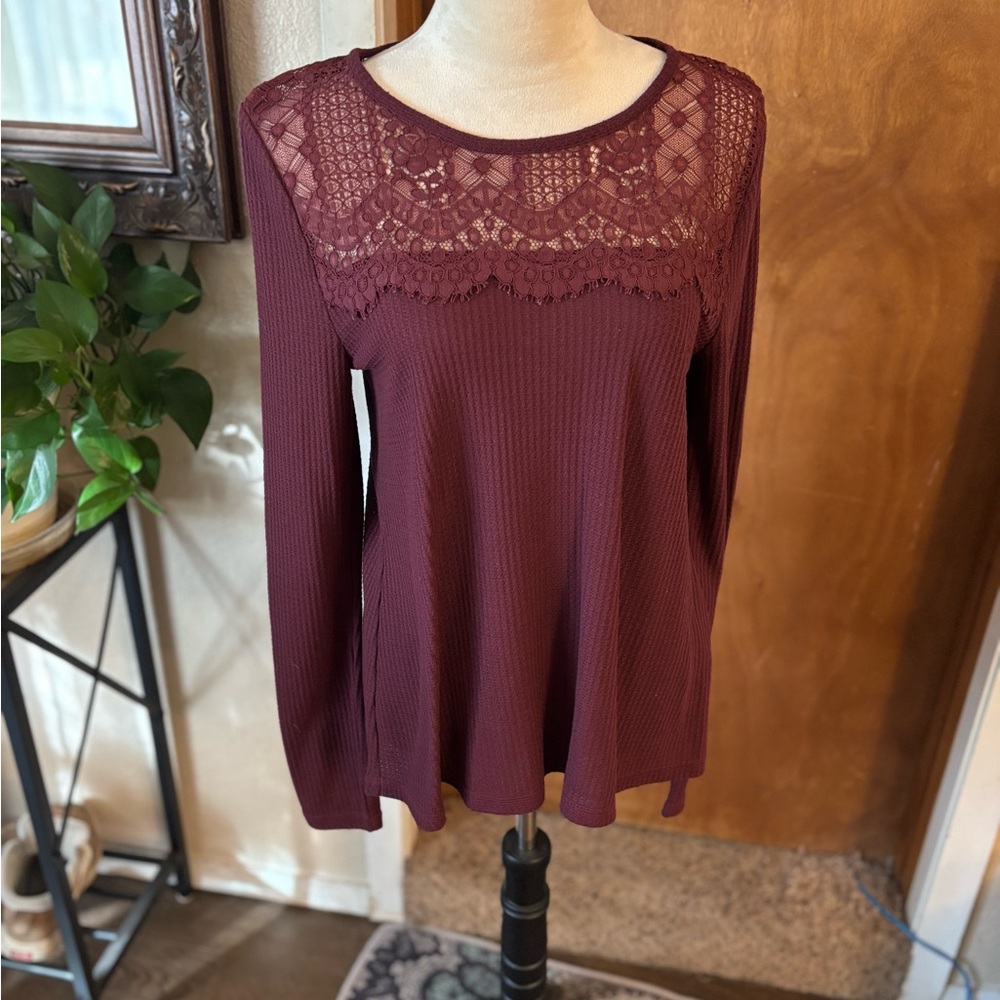 Lucky Brand, maroon long sleeve shirt.